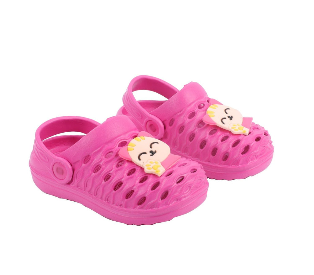 Girl's Pink Clogs with Kitty Applique by Yellow Bee - Full View