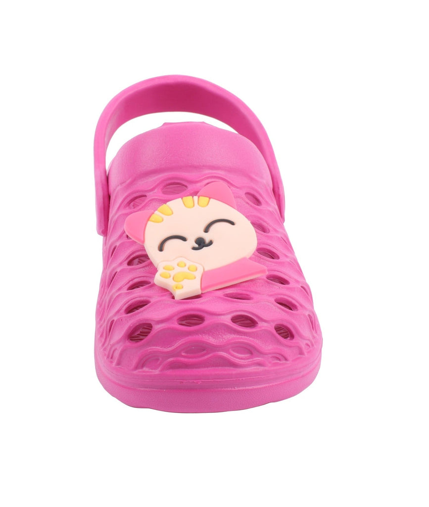 Girl's Pink Clogs with Kitty Applique by Yellow Bee - Closeup View
