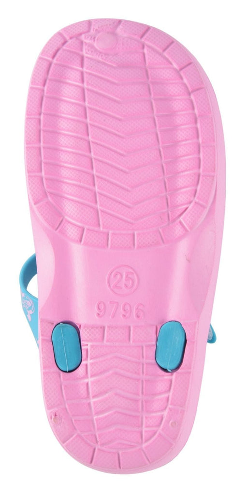 Back view of Yellow Bee's Sweet Pink Clogs for Girls showing the anti-slip sole.