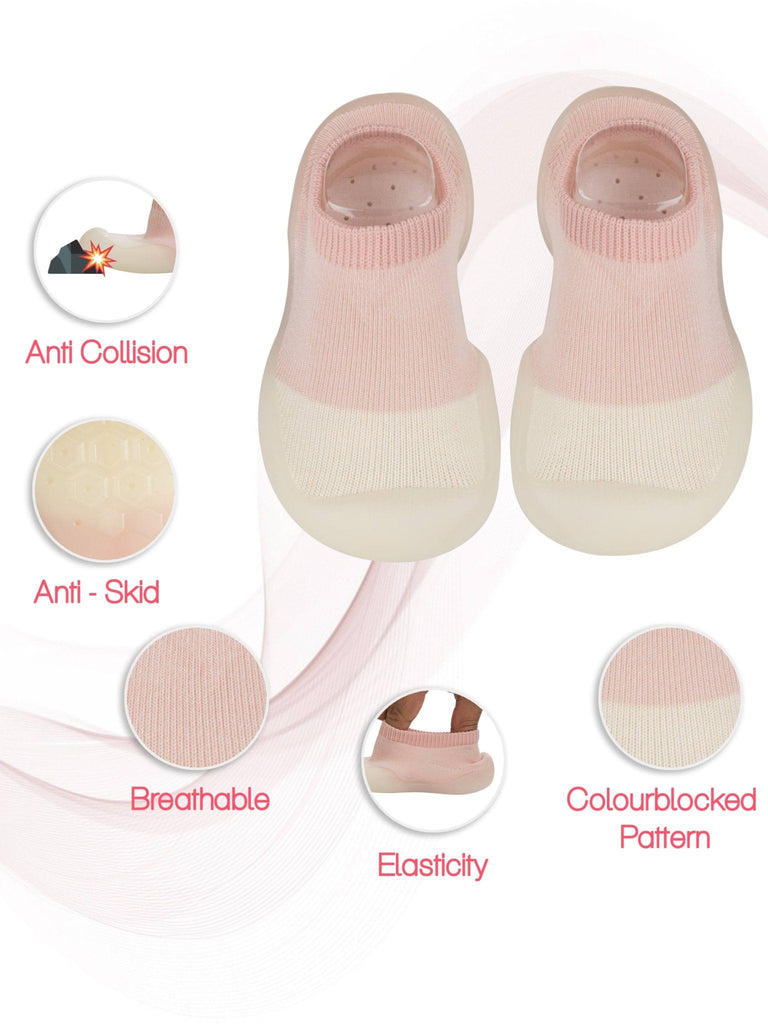 Top angle showcasing the softness and flexibility of Yellow Bee's Pink Solid Shoe Socks