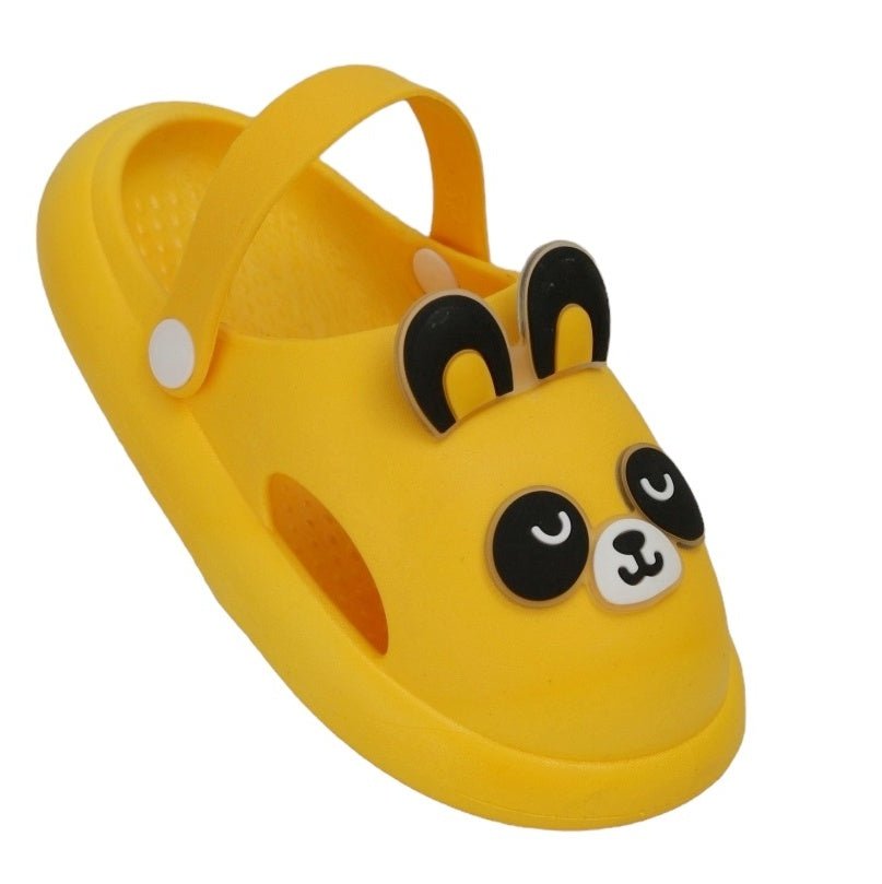 Top View of Yellow Panda Kids' Clogs with Adorable Face and Ears Detail
