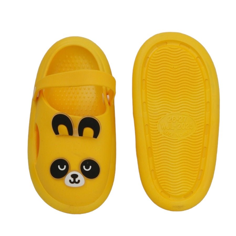 Bottom View of Yellow Panda Kids' Clogs Highlighting the Tread Pattern