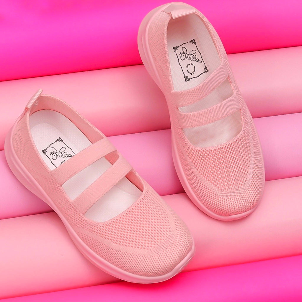 Kids' breathable pink knit slip-on shoes with comfortable insole by Yellow Bee