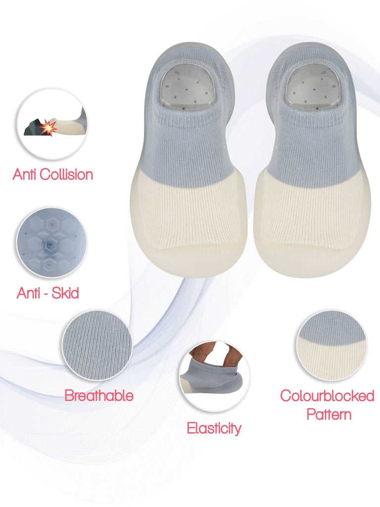 Pair of grey Yellow Bee shoe socks with distinctive anti-skid, breathability, and elasticity features