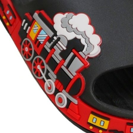 Close-Up of the Train Detail on Black Slide for Children