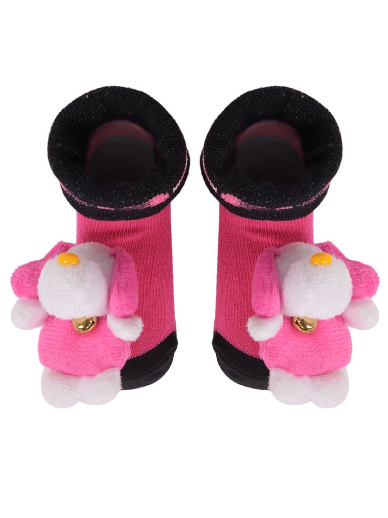 Top view of teddy bear stuffed toy socks showing insole and upper design.