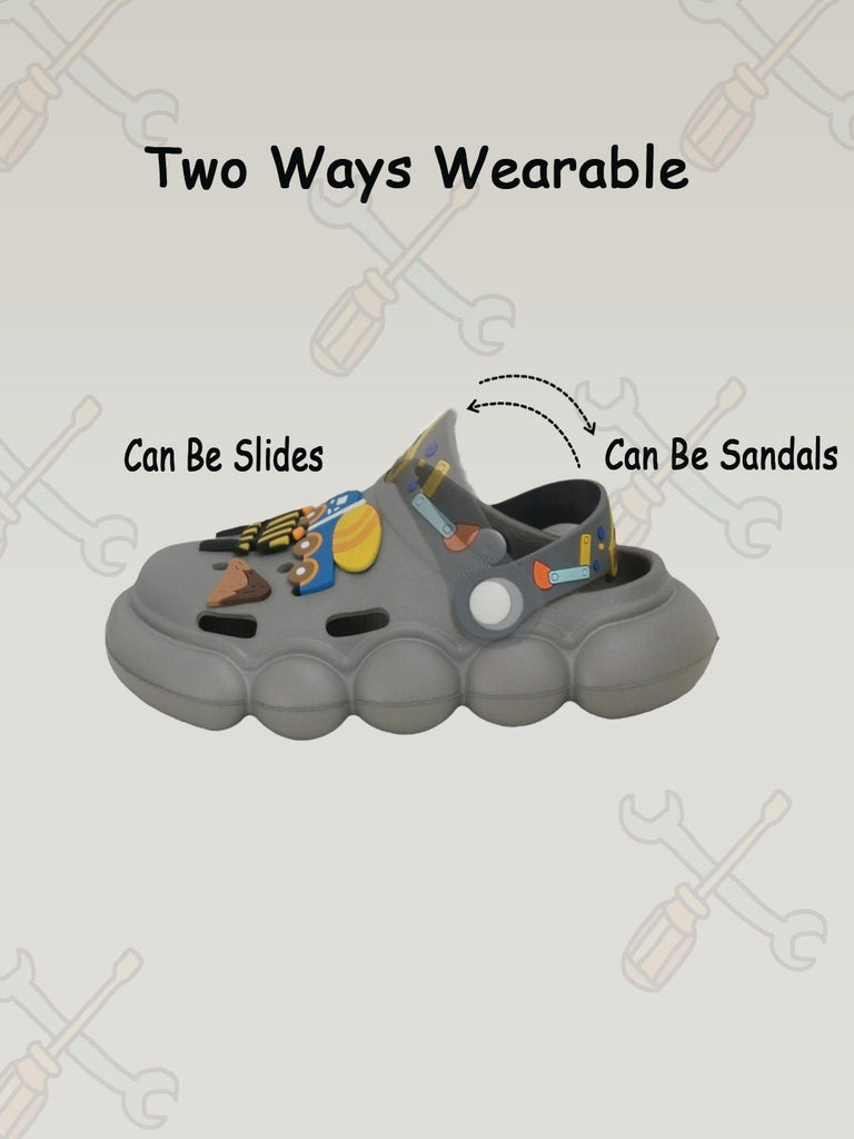 Versatile Yellow Bee Grey Clogs for Boys Displaying Dual Wearability as Sandals or Slides