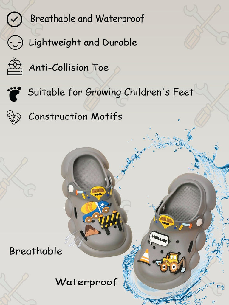 Boys' Grey Clogs from Yellow Bee with Construction Design and Feature Icons