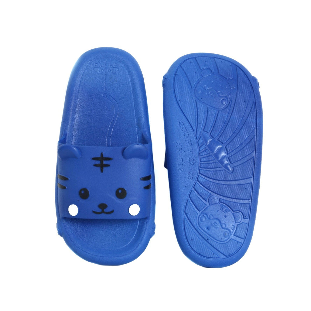 Top and Sole Perspective of Blue Kitty Slides for Children