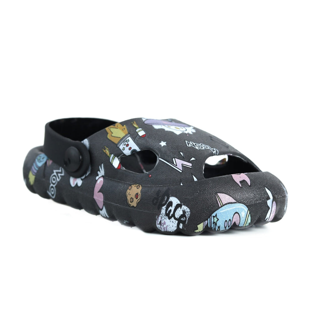 Side view of Black Space-Themed Sandal showcasing cosmic illustrations