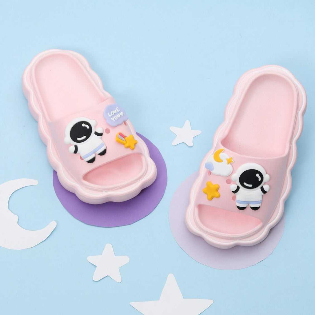 Pink Astronaut and Star Slides with Celestial Decor on Blue Background