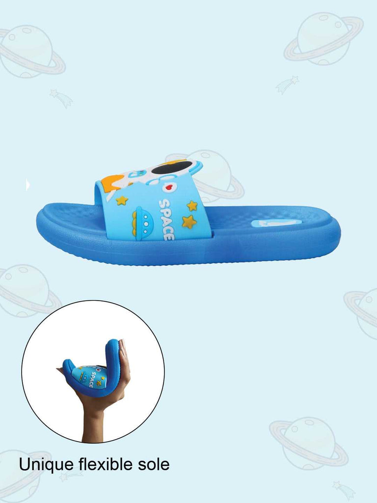 Blue slides featuring an astronaut and stars, combining comfort with playful design