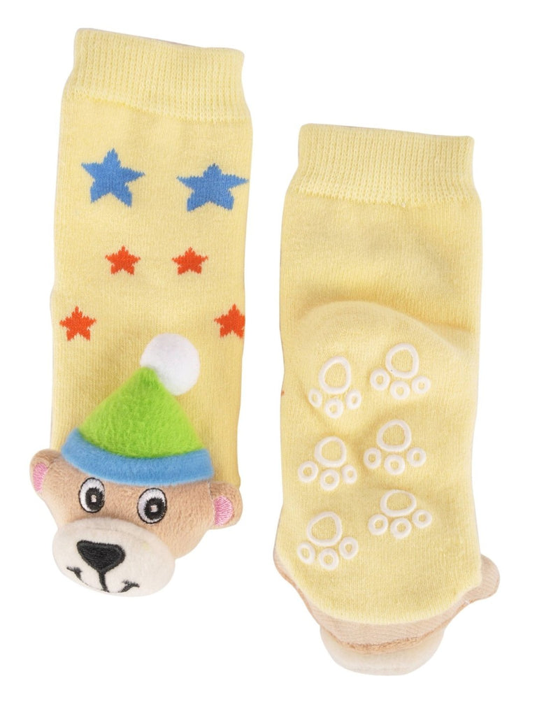 Anti-slip bear character socks for toddlers with star accents