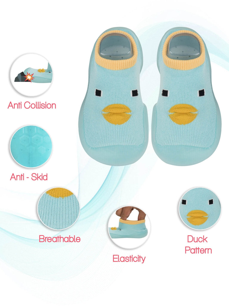 Pair of duck shoe socks showcasing elasticity and anti-skid features