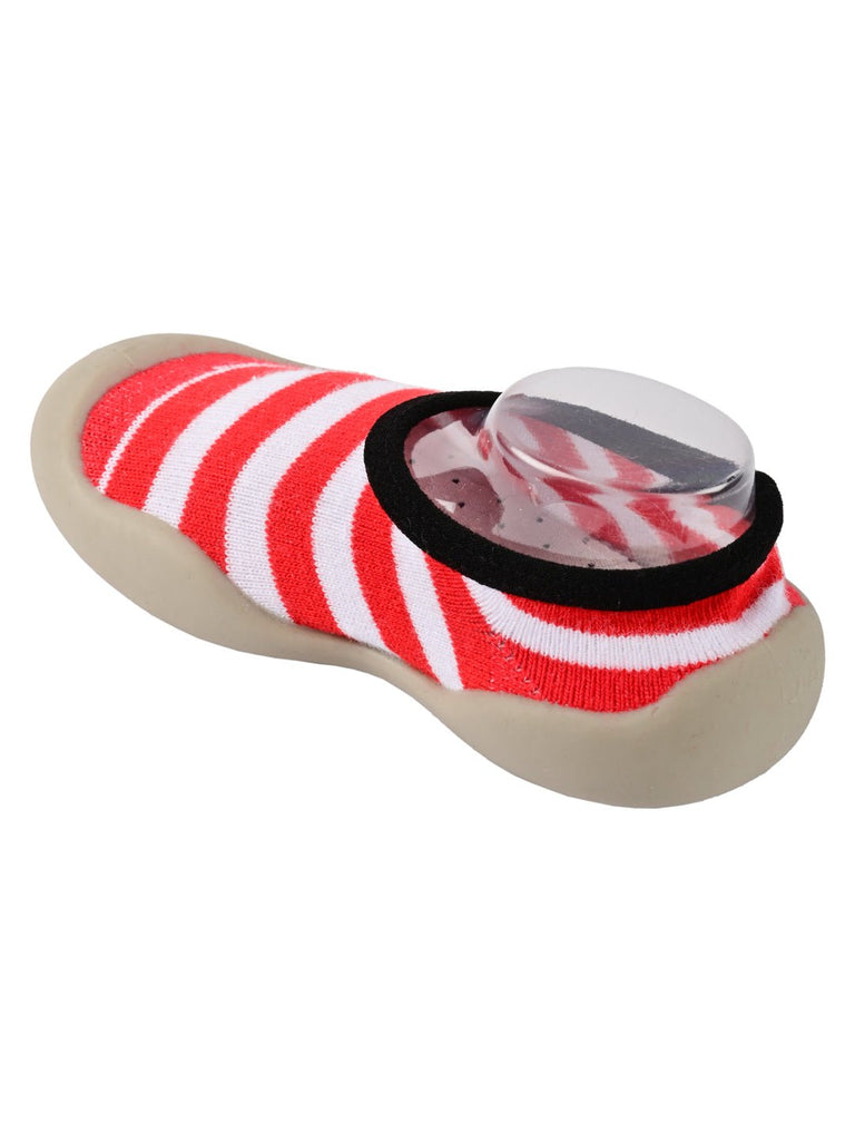 Yellow Bee's striped sock shoe with protective anti-collision toe feature