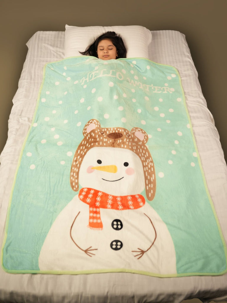 Boy Sleeping Peacefully Under Yellow Bee Snowman Blanket