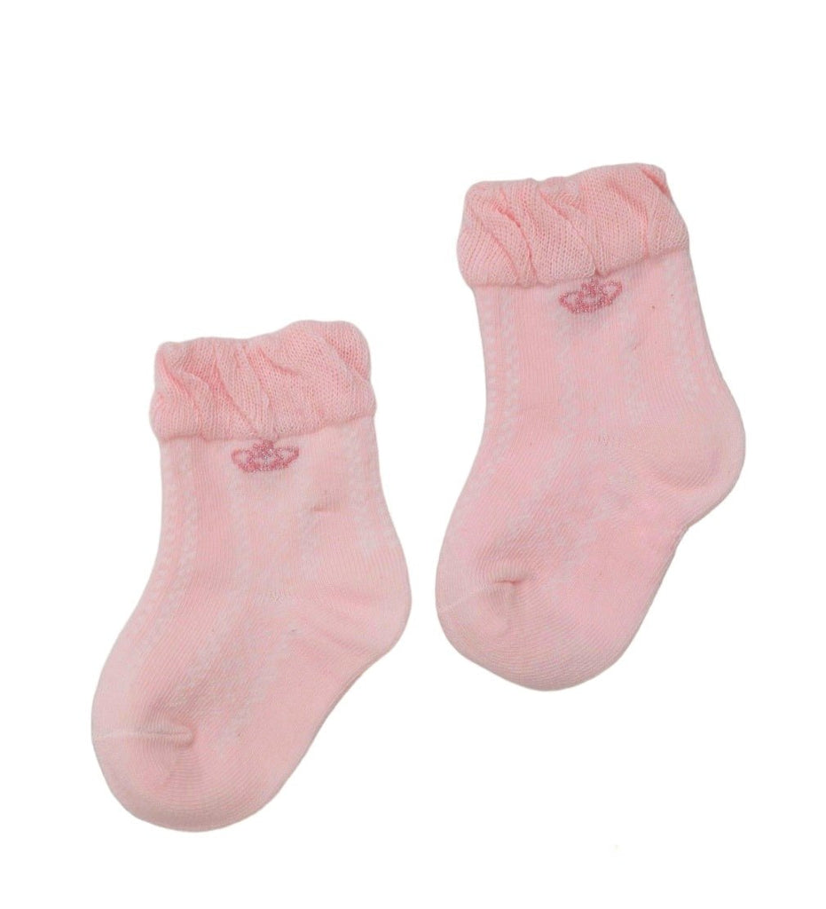 Single pink Crown Ruffle Cuff Sock by Yellow Bee for girls, ideal for toddlers aged 12-24 months.