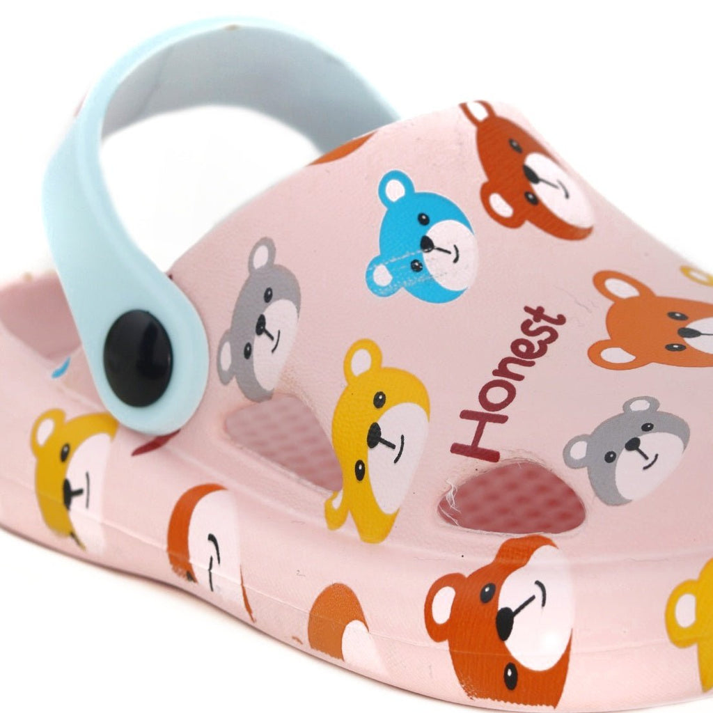 Close-Up of the Fun Bear Prints on Toddler Clogs with Comfortable Insole