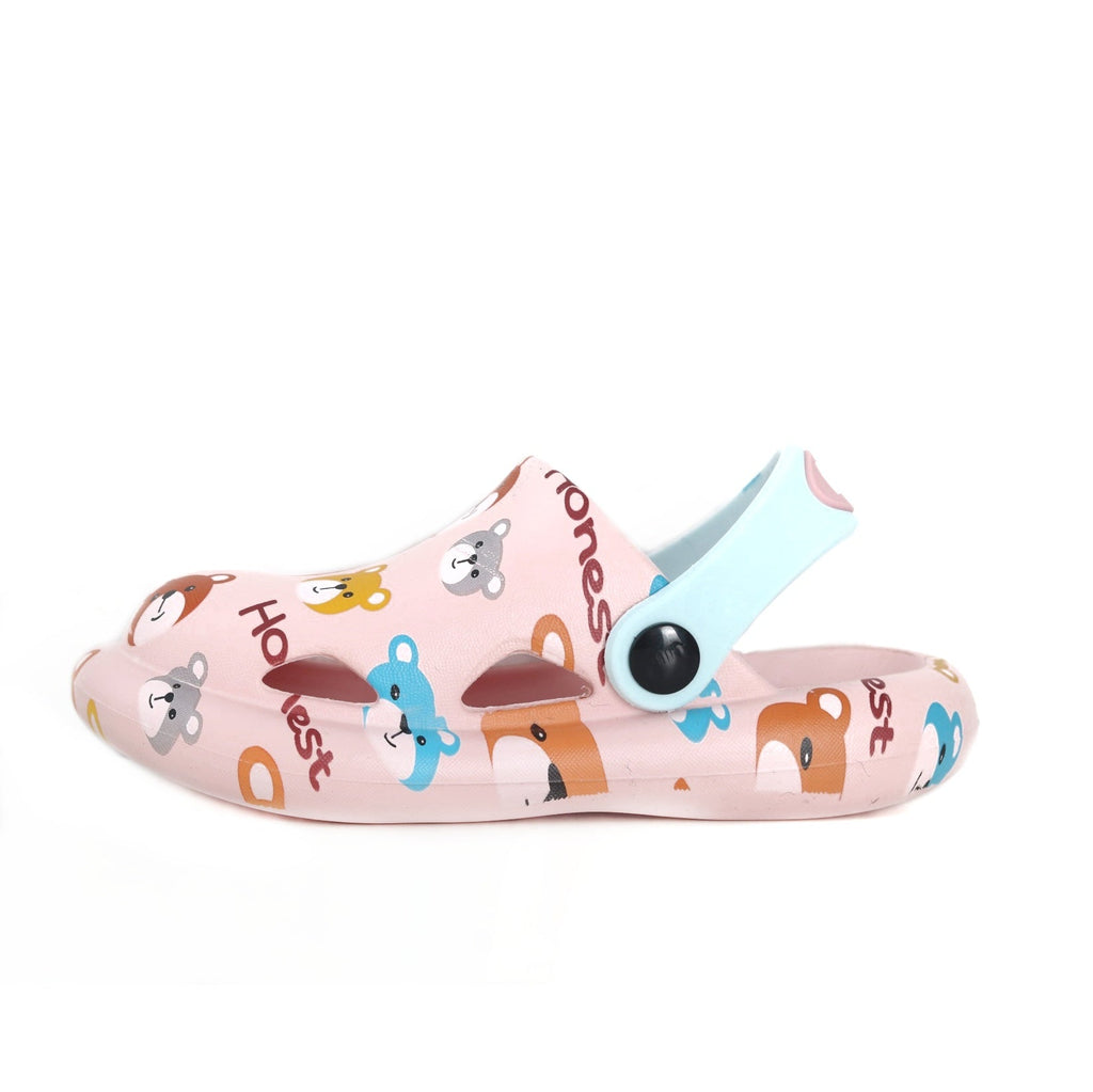Adorable Bear Design on Children's Pastel Pink Clogs with Secure Strap