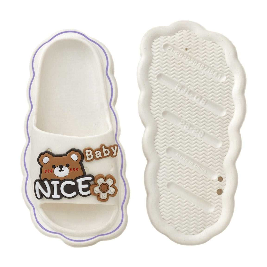 Top and Bottom View of Baby Bear White Slides with Non-slip Sole