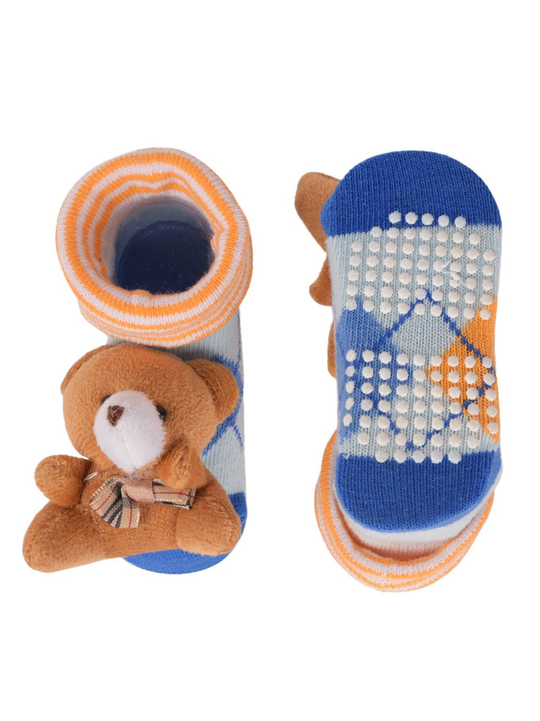 Pair of Bear Stuffed Toy Socks for babies with non-slip soles and teddy bear plush.