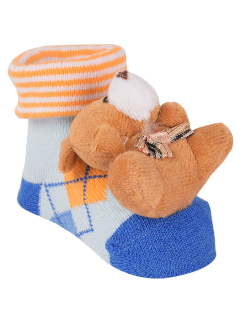 Side view of infant's Bear Stuffed Toy Socks showcasing the plush bear and soft material.