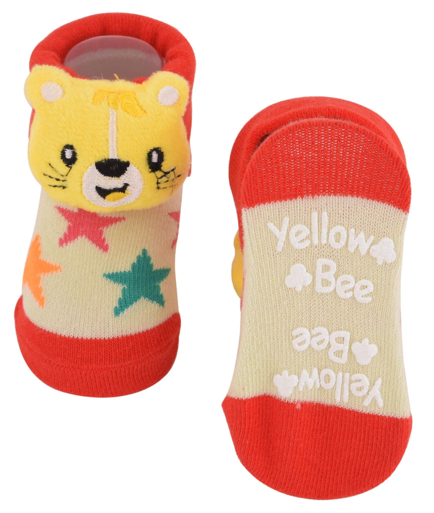 Yellow bear stuffed toy sock with anti-slip sole