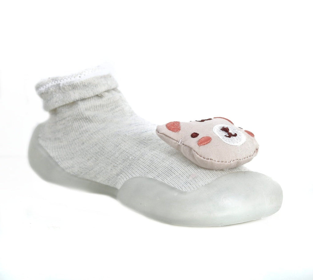 Yellow Bee's White Teddy Bear Shoe Sock with durable and transparent sole