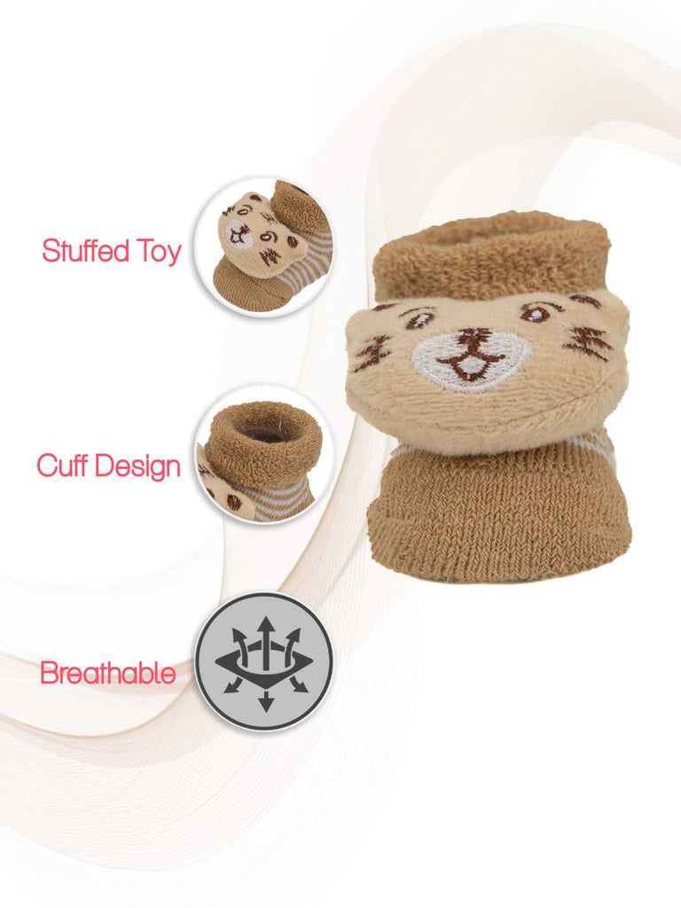 Grey and Brown Baby Socks with Panda Stuffed Toy and Non-Slip Bottom
