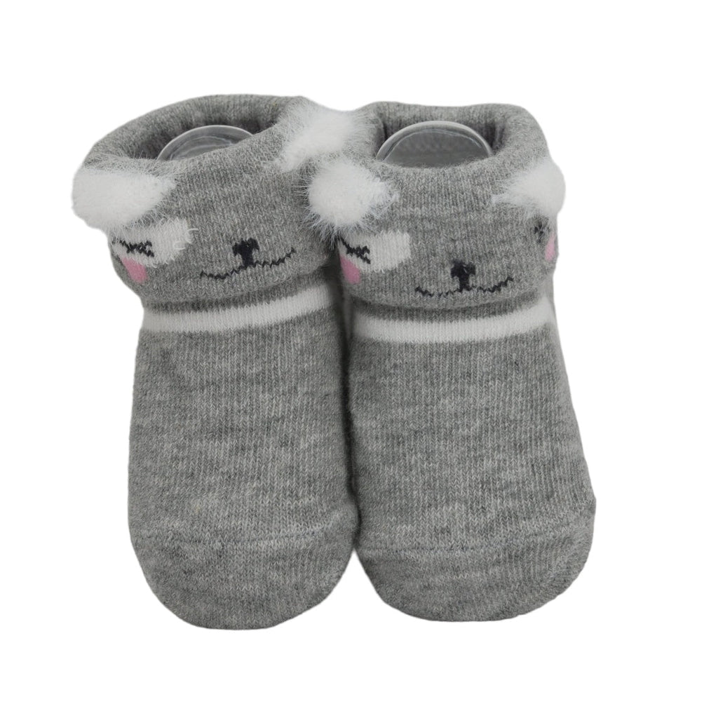 Cozy bear-faced baby socks with grip bottoms