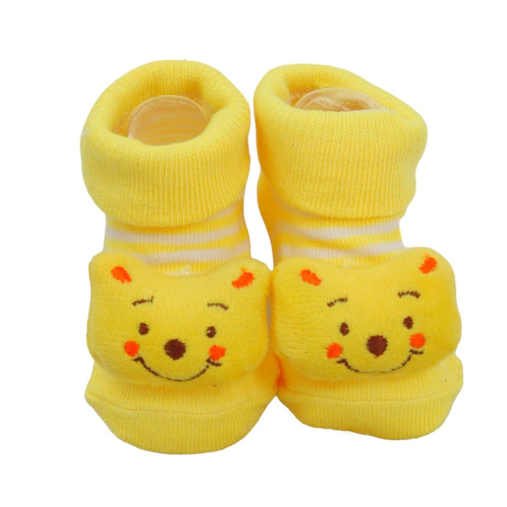 Yellow striped socks with bear face for baby boys