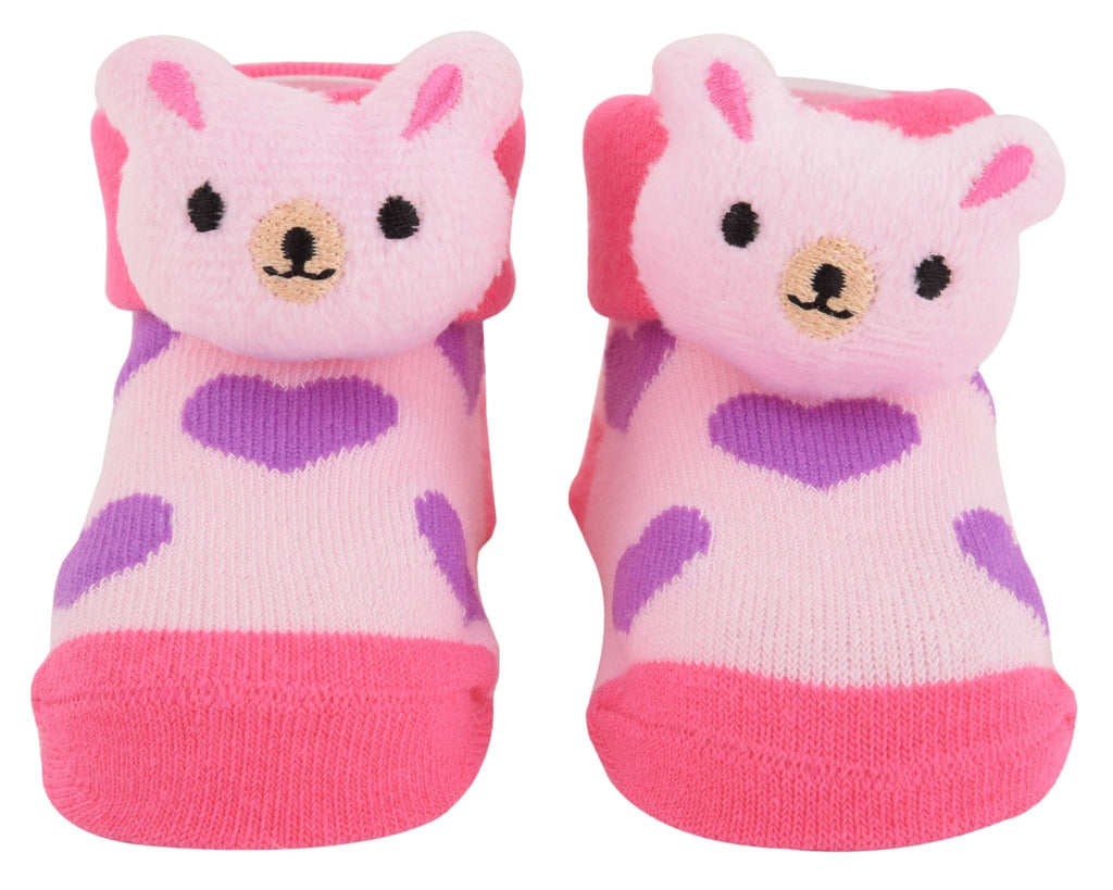 Pink Bear Stuffed Toy Socks on white background