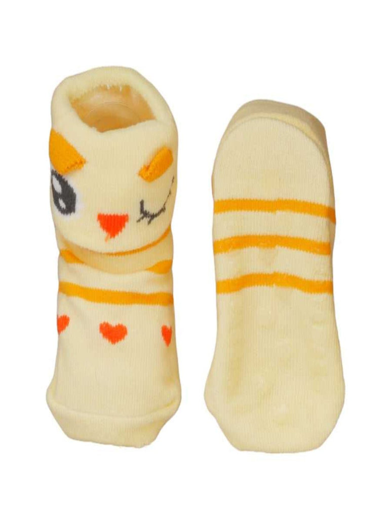 Yellow chick-themed socks for baby girls with non-slip bottom