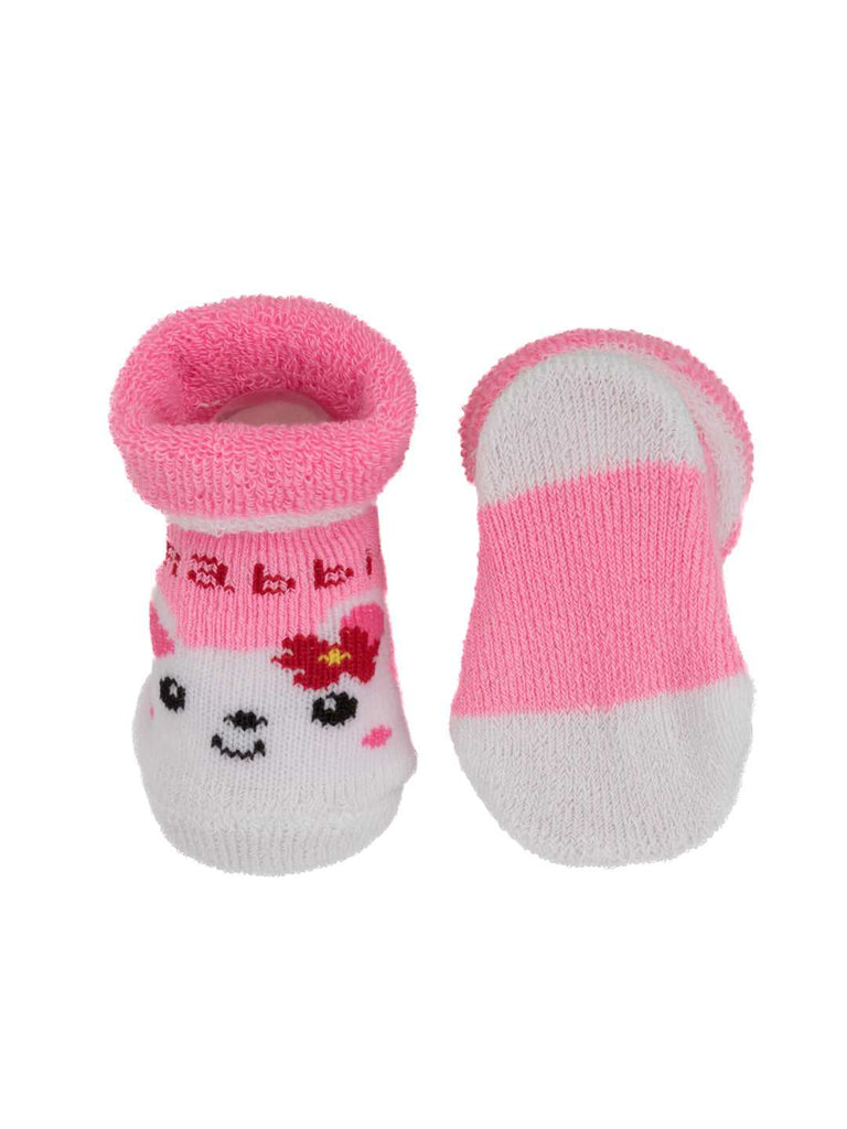 Pink Baby Socks with White Animal Print and Anti-Slip Soles