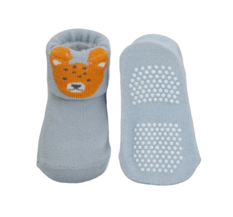 Baby Boy's Tiger Socks in Blue with Anti-Slip Sole