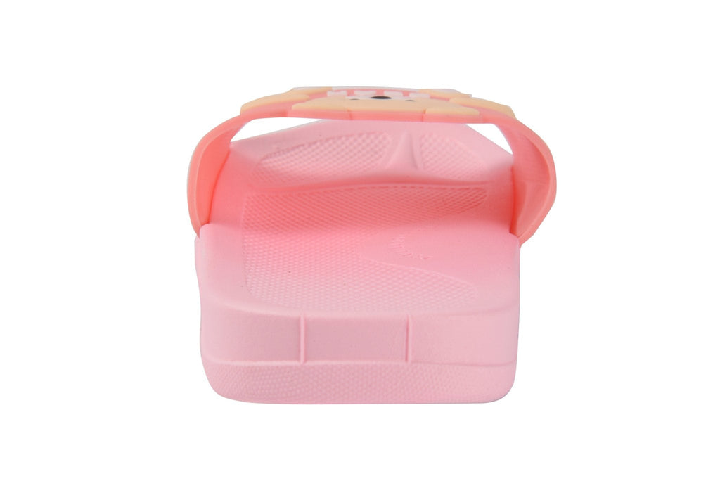 Back View Highlighting the Comfortable Heel of Pink Teddy Applique Slides