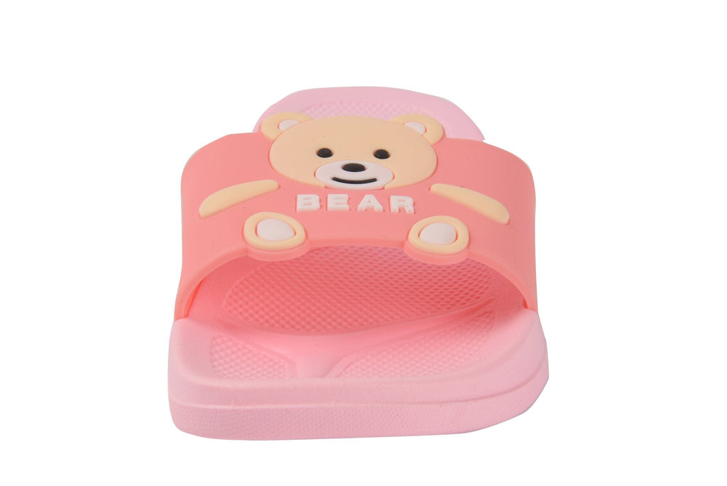 Front View of Pink Teddy Applique Slide Showcasing the Strap Detail