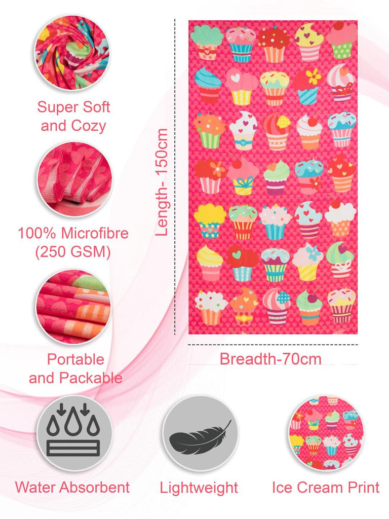 Features of Yellow Bee Cup Cake Printed Towel showing softness and water absorbency