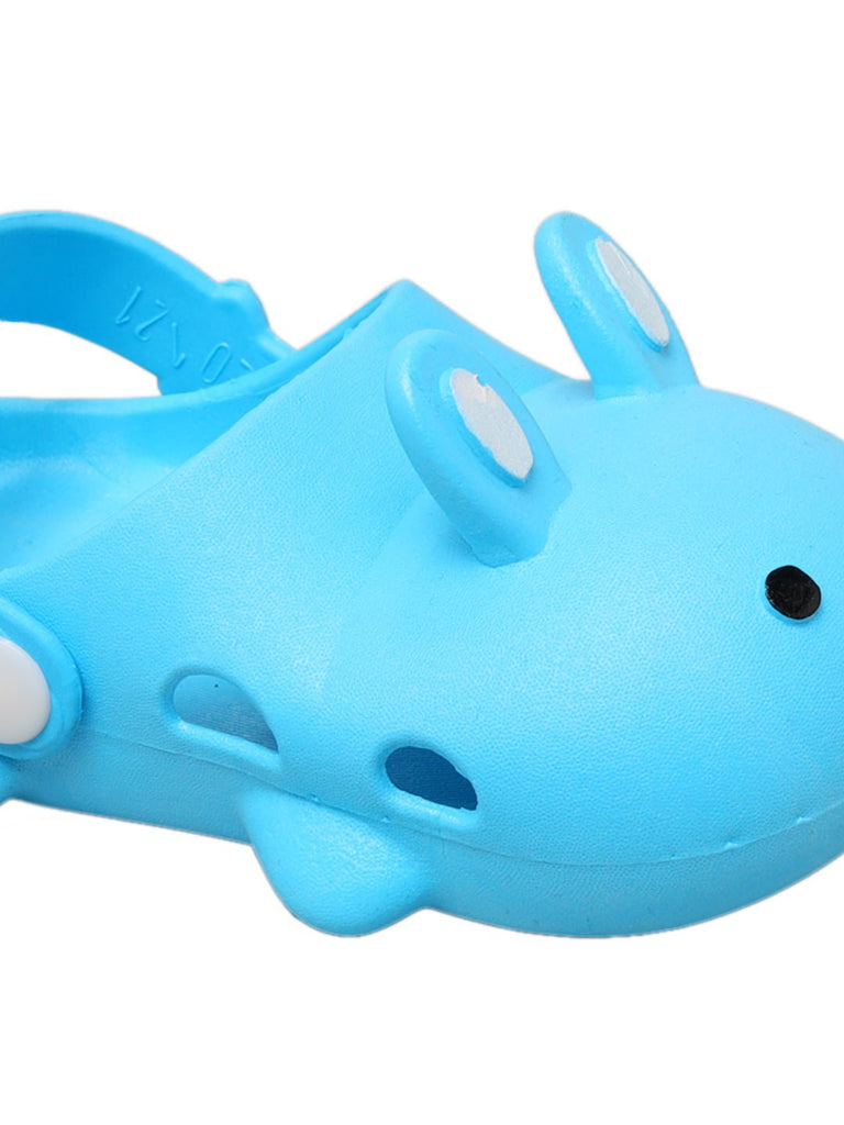 Blue bunny-themed sandals for kids with adorable face and ears design-zoom