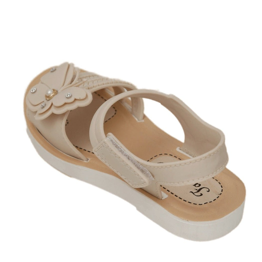"Kids Beige Butterfly Sandal with Hook and Loop Fastening Top View