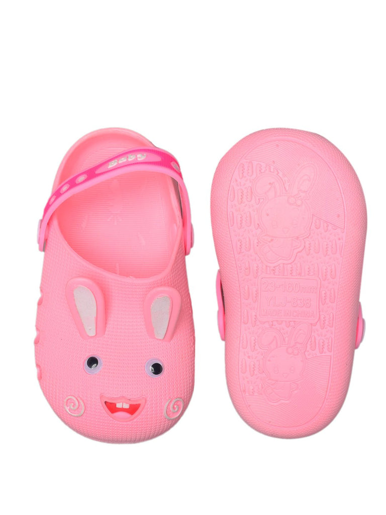 Children's Pink Clogs with Cute Bunny Face and Ears Design-back
