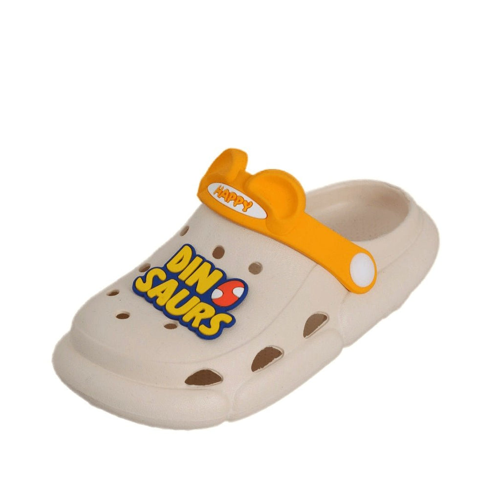 Dino-Mite Adventure Kids' Clog in Cream with Vibrant Dinosaur Logo