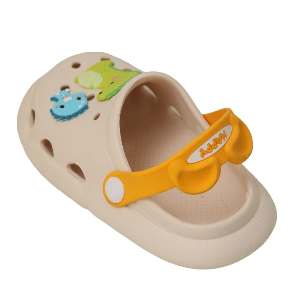 Back Angled View of Dino-Mite Adventure Kids' Clog Showcasing the HAPPY Straps