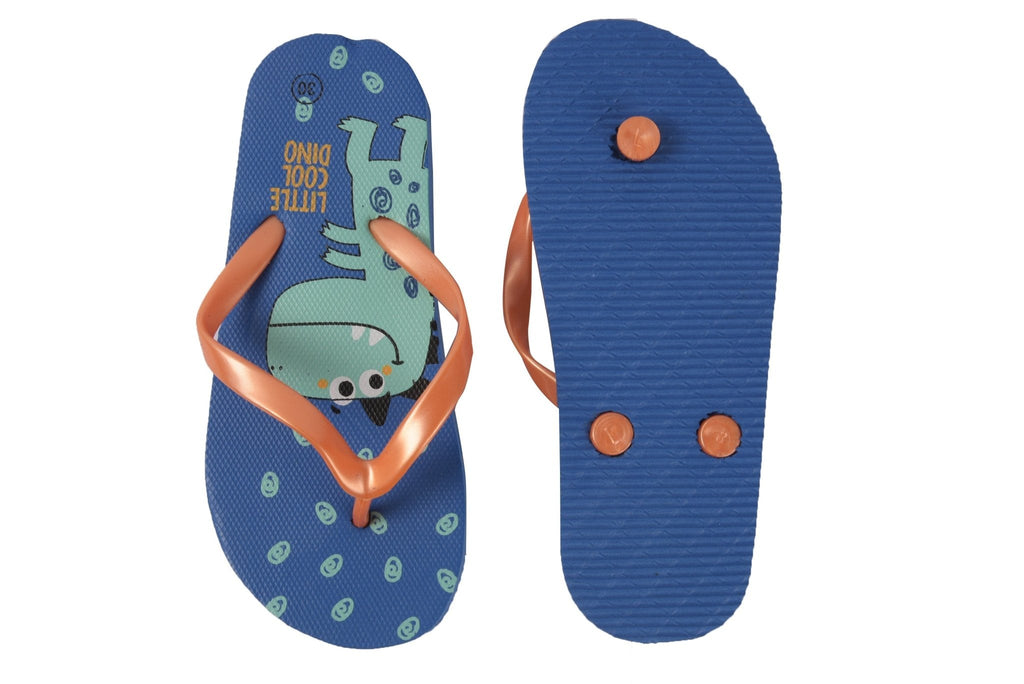 Colorful children's flip-flops with dinosaur print and anti-skid sole-bk