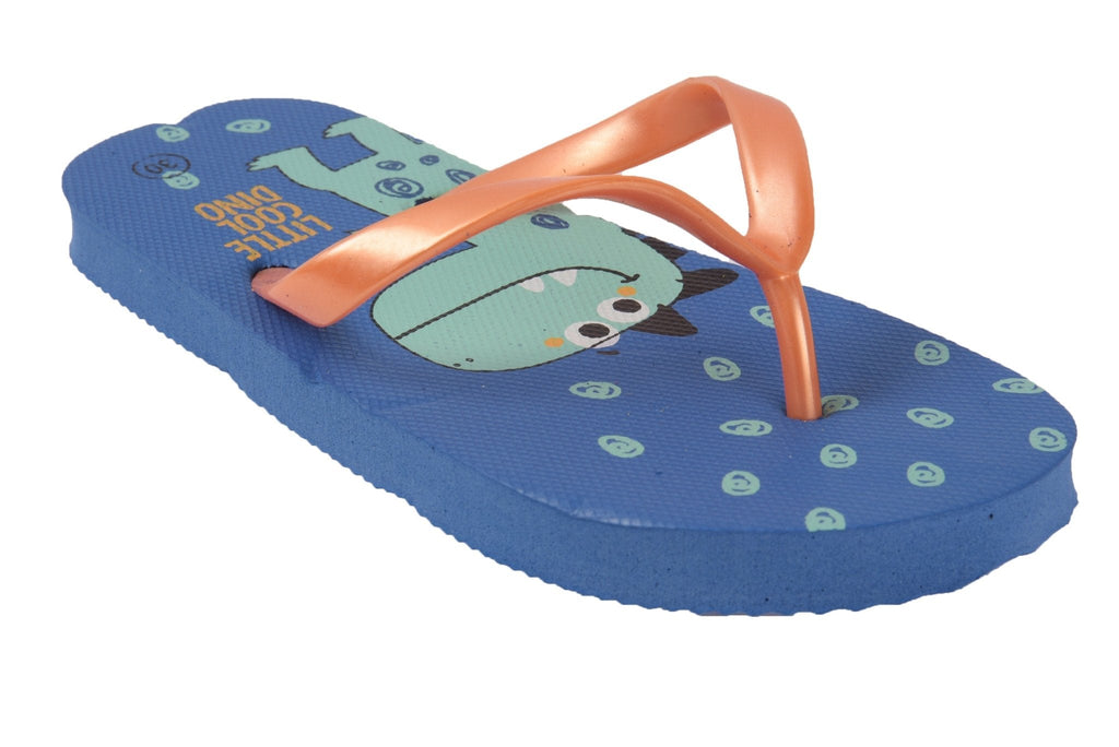 Colorful children's flip-flops with dinosaur print and anti-skid sole-side1