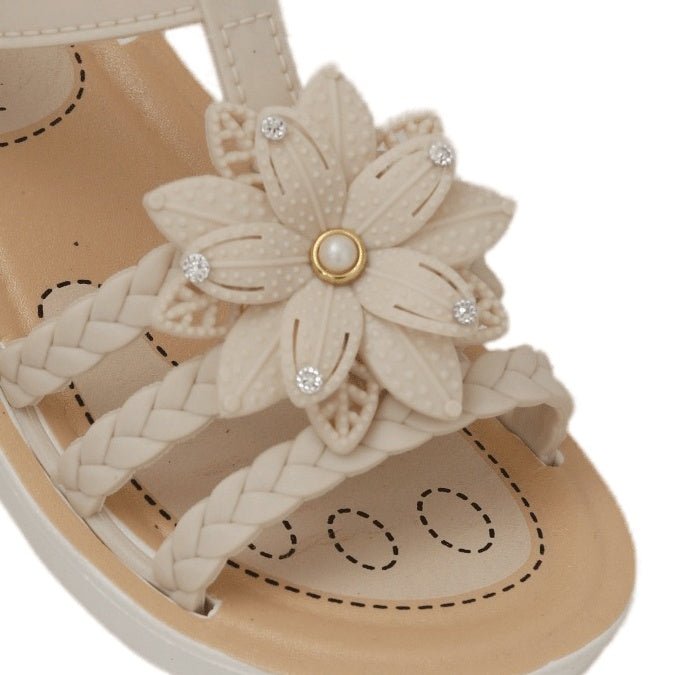 Close-Up of Flower Detail on Kids' Elegant Sandals