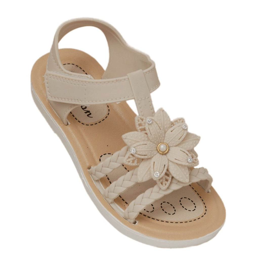 Side View of Chic Beige Flower Sandals for Kids
