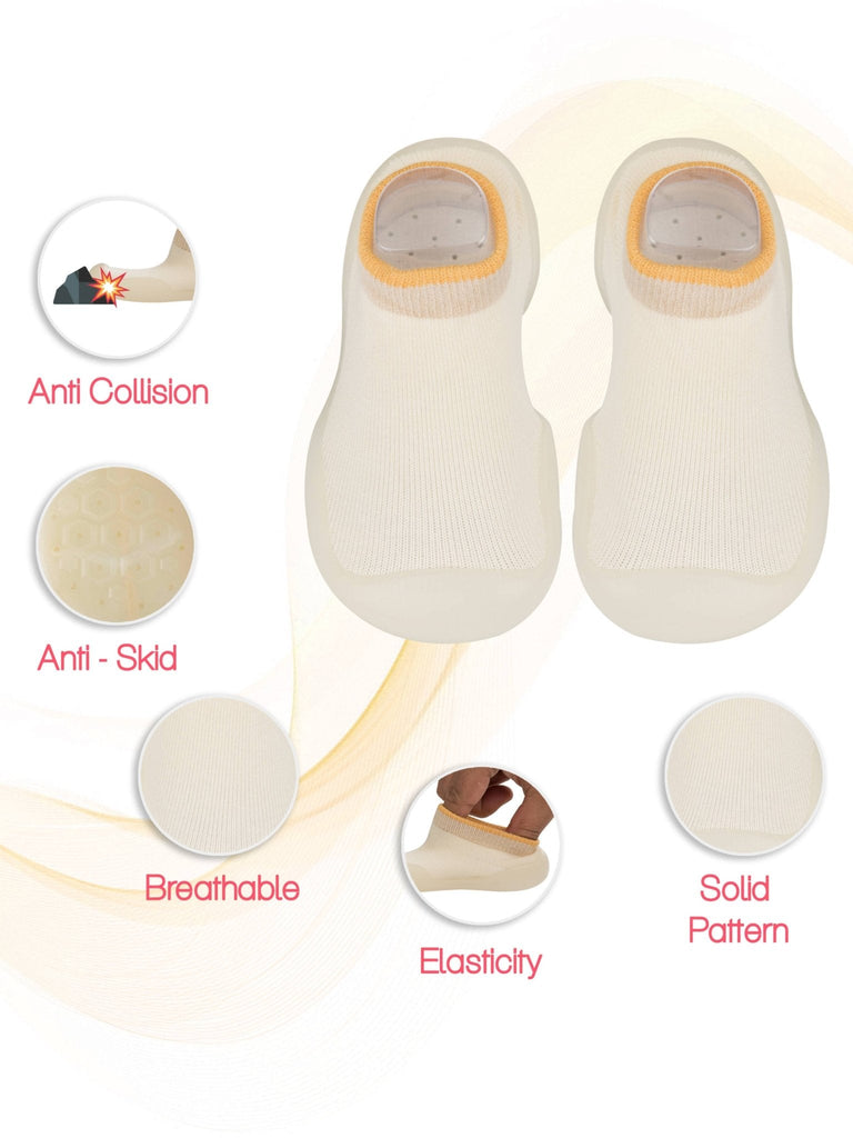 Full view of the Cream Solid Shoe Socks by Yellow Bee, perfect for growing toddlers
