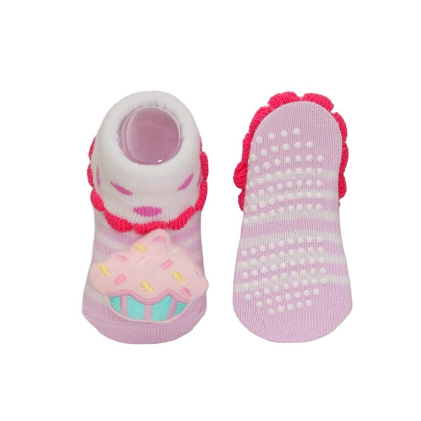 Anti-slip sole and detailed cupcake design on baby socks