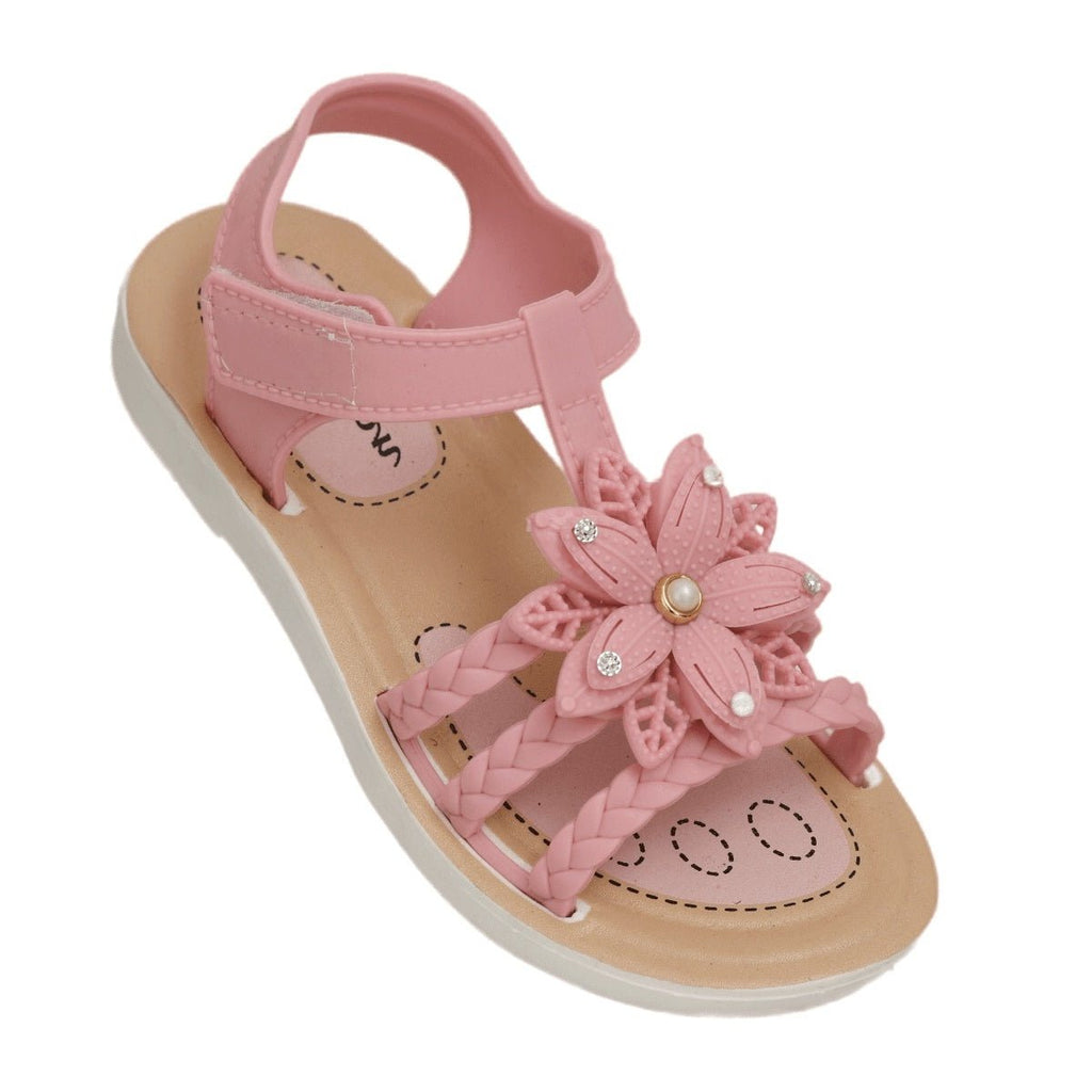 Side View of Toddler's Flower Sandals with Velcro Strap